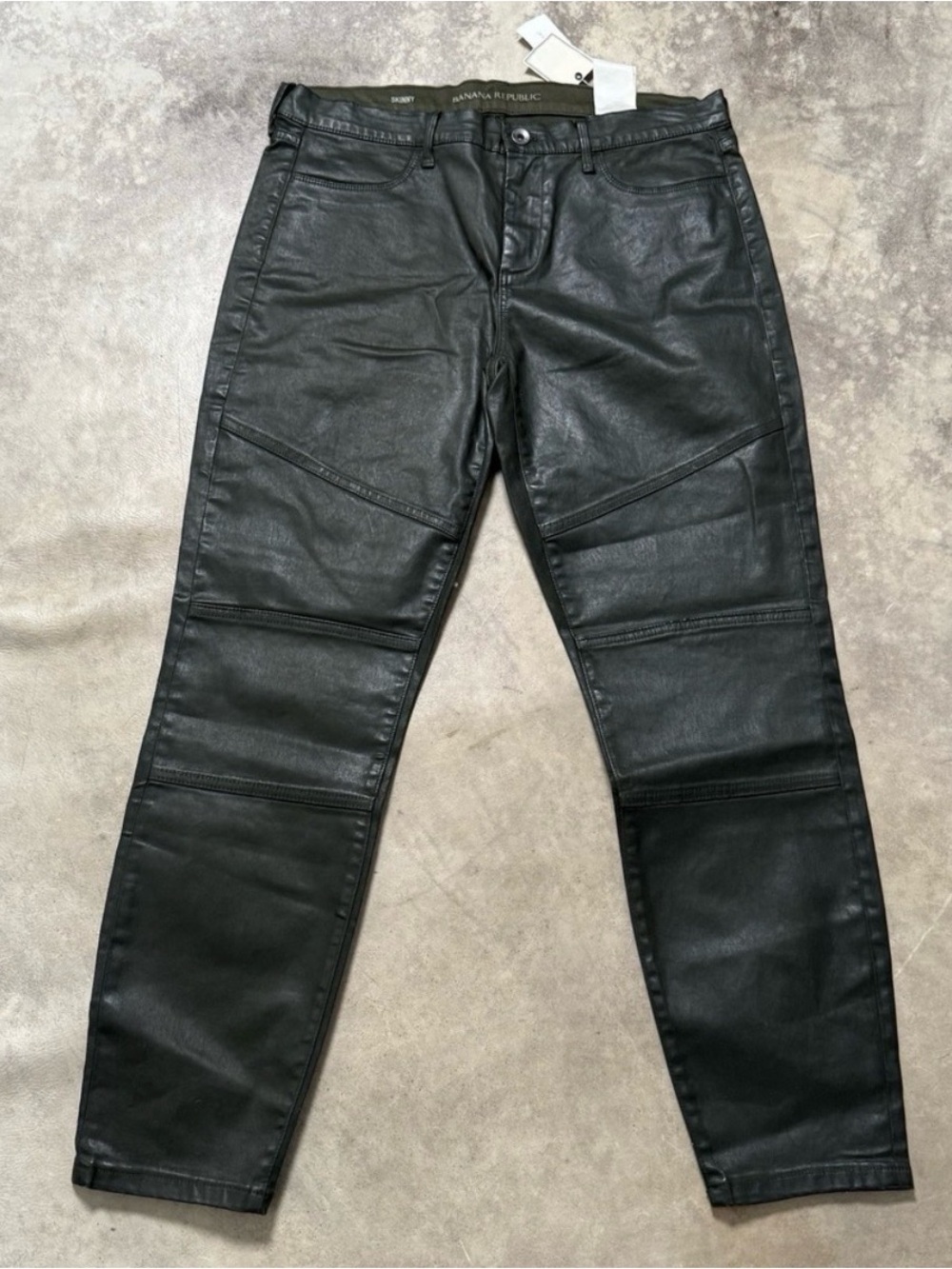 Banana Republic Faux Leather Pants Womens Size 31 Green Skinny Biker Moto